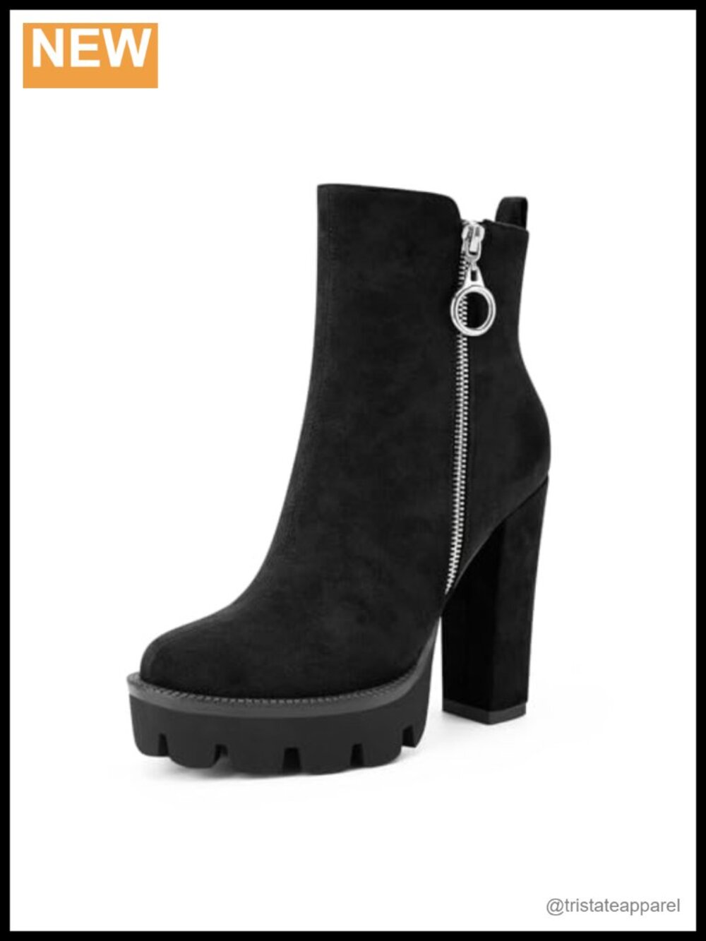 Suede Platform Ankle Boots Chunky Heel Lug Sole Zippered Booties